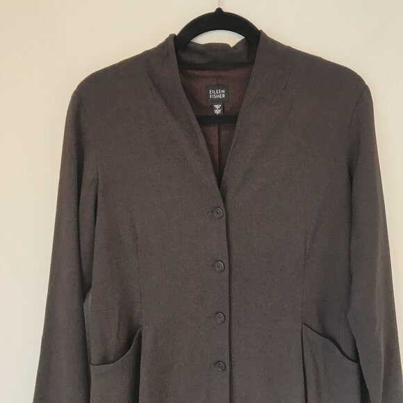 Eileen Fisher Size S Brown Italian Fabric Wool Button-Front Long Blazer Jacket - Picture 5 of 10